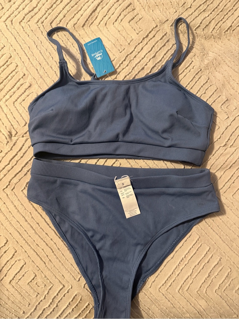 Cupshe Dusty Blue Ribbed Tank Bikini Set